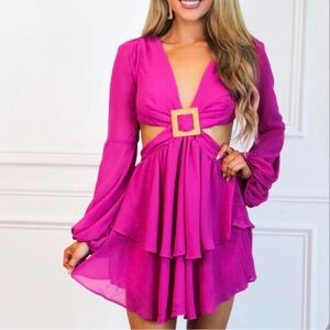 LUXXEL Ruffled Long Sleeve Mini Dress In Teal Green